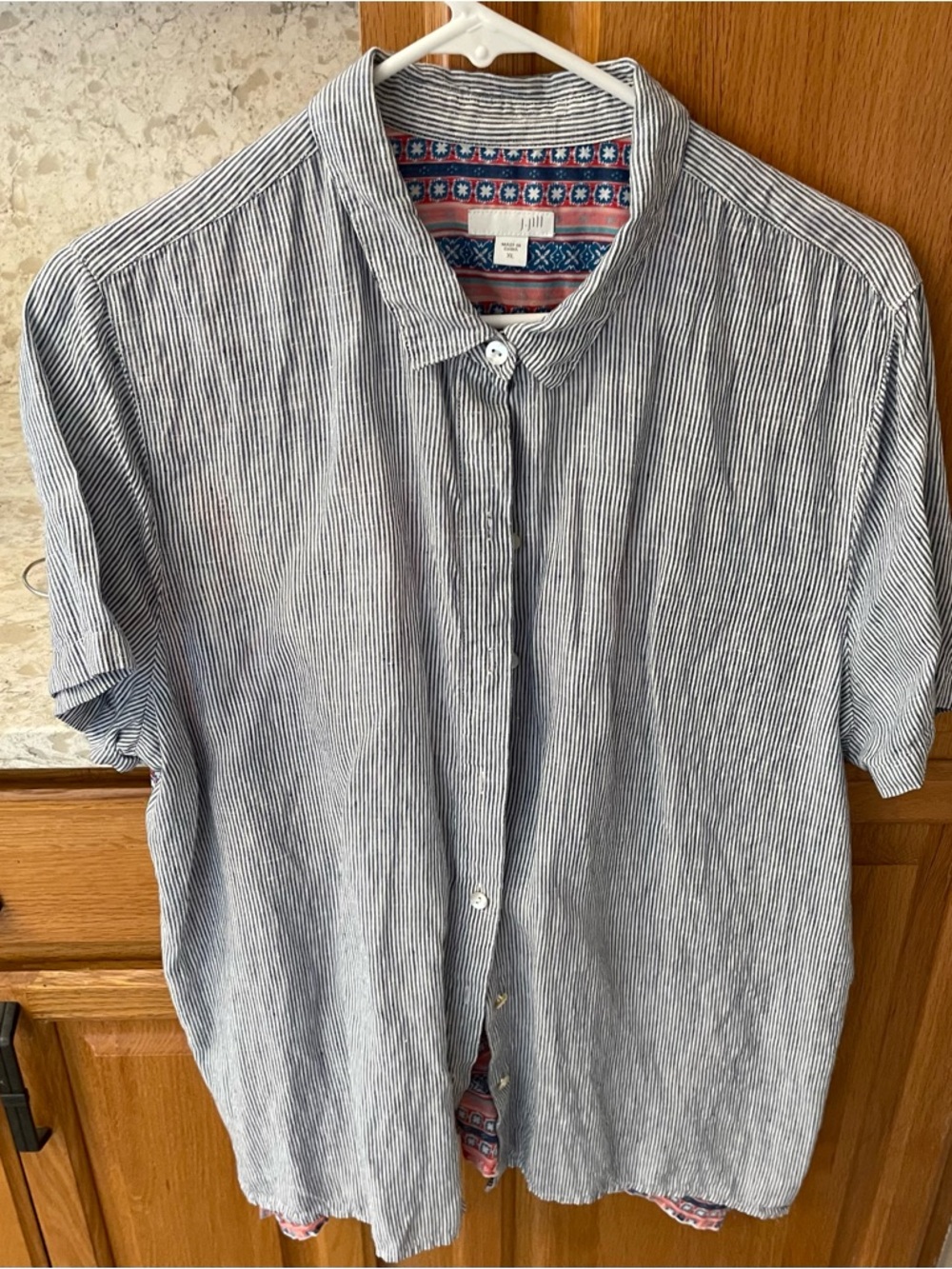 J Jill Short-Sleeve Button-Down Shirt - Blue & White Stripe